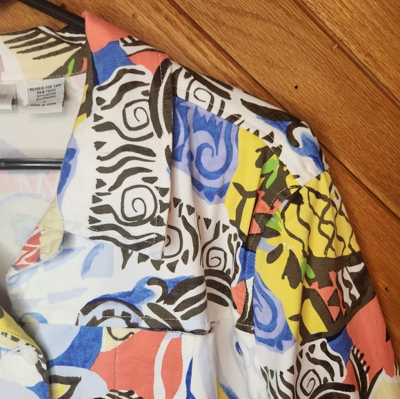 Erin london stretch abstract painted look large button down lightweight jacket - Picture 4 of 16